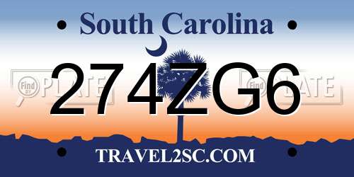 274ZG6 South Carolina License Plate