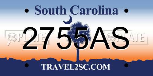 2755AS South Carolina License Plate