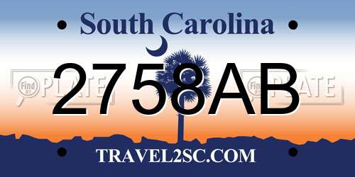 2758AB South Carolina License Plate