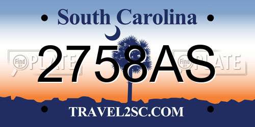 2758AS South Carolina License Plate