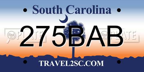 275BAB South Carolina License Plate