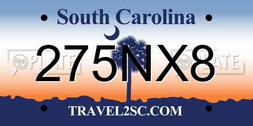 275NX8 South Carolina License Plate