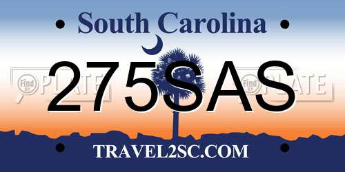 275SAS South Carolina License Plate