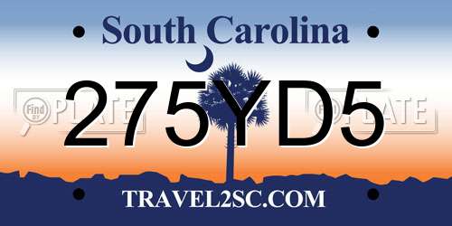 275YD5 South Carolina License Plate