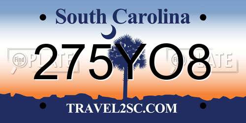275YO8 South Carolina License Plate