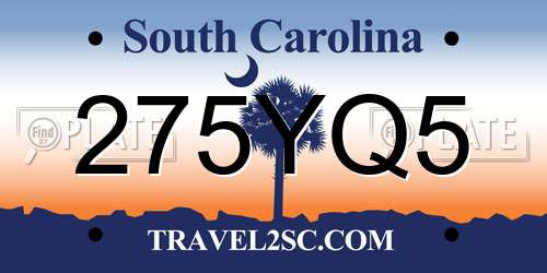 275YQ5 South Carolina License Plate