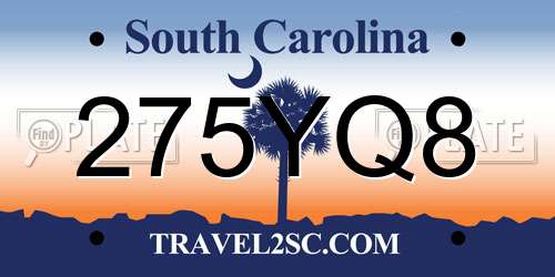 275YQ8 South Carolina License Plate