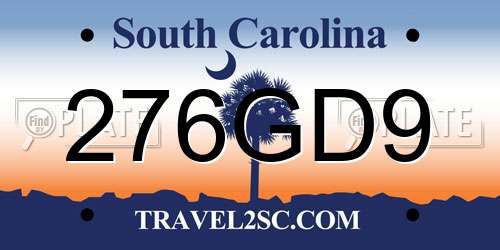 276GD9 South Carolina License Plate