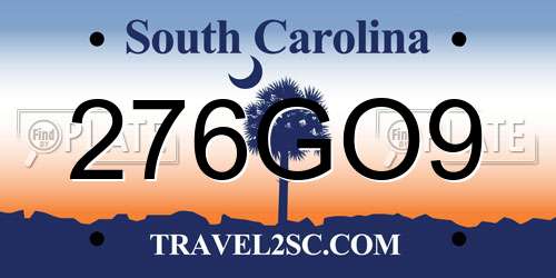 276GO9 South Carolina License Plate
