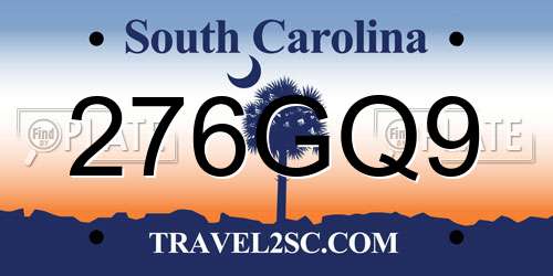 276GQ9 South Carolina License Plate