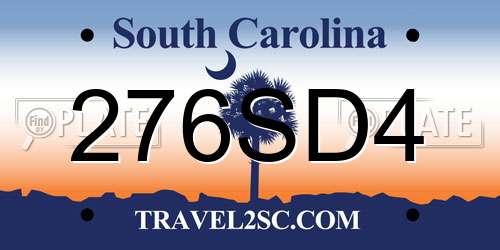 276SD4 South Carolina License Plate
