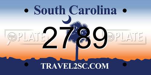 2789 South Carolina License Plate