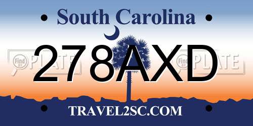 278AXD South Carolina License Plate