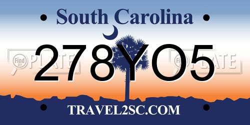 278YO5 South Carolina License Plate