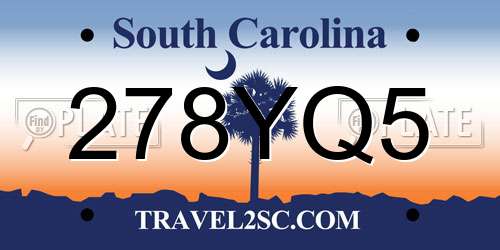 278YQ5 South Carolina License Plate