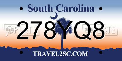 278YQ8 South Carolina License Plate