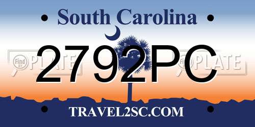 2792PC South Carolina License Plate
