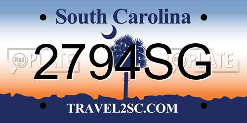 2794SG South Carolina License Plate