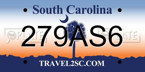 279AS6 South Carolina License Plate