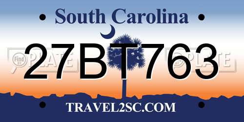 27BT763 South Carolina License Plate