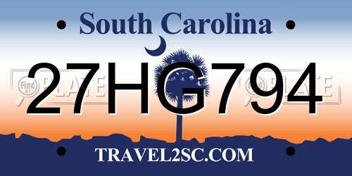 27HG794 South Carolina License Plate