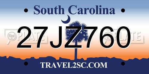 27JZ760 South Carolina License Plate