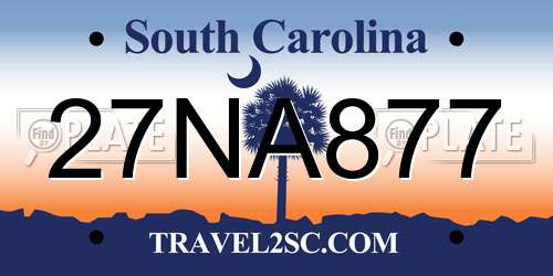27NA877 South Carolina License Plate