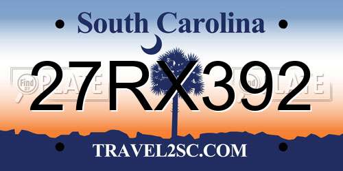27RX392 South Carolina License Plate