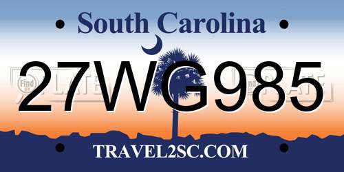 27WG985 South Carolina License Plate