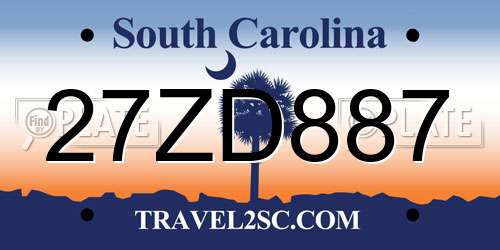 27ZD887 South Carolina License Plate
