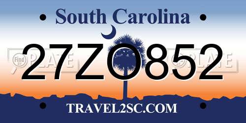 27ZO852 South Carolina License Plate