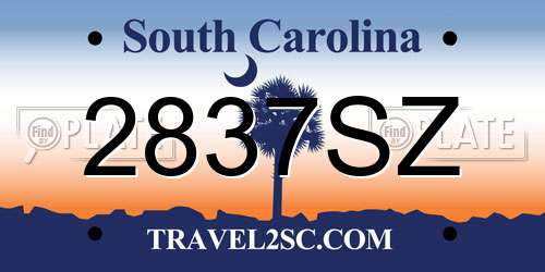 2837SZ South Carolina License Plate