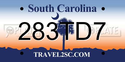 283TD7 South Carolina License Plate