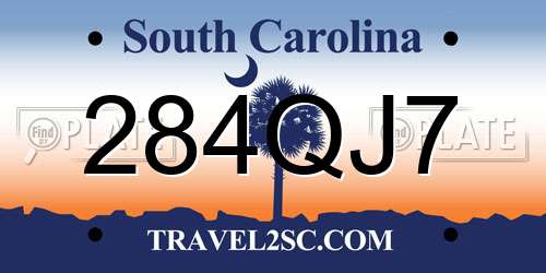 284QJ7 South Carolina License Plate