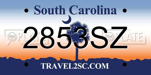 2853SZ South Carolina License Plate