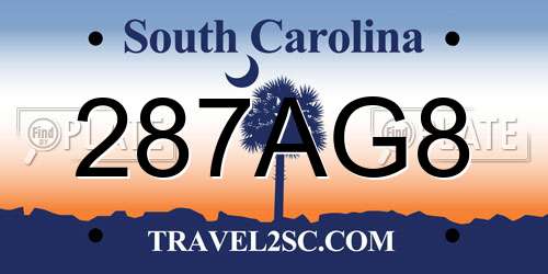 287AG8 South Carolina License Plate