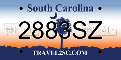 2883SZ South Carolina License Plate