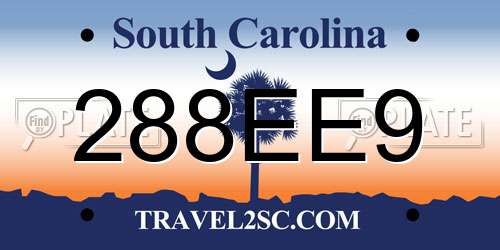 288EE9 South Carolina License Plate