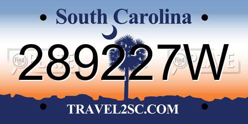 289227W South Carolina License Plate