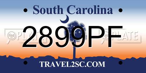 2899PF South Carolina License Plate