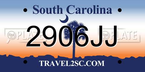 2906JJ South Carolina License Plate