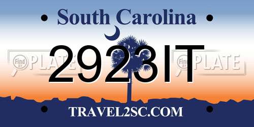 2923IT South Carolina License Plate