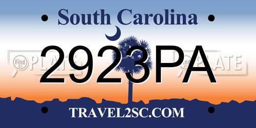 2923PA South Carolina License Plate