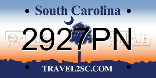2927PN South Carolina License Plate
