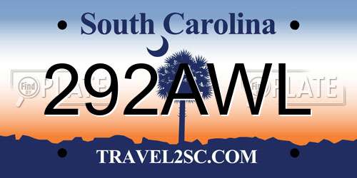 292AWL South Carolina License Plate