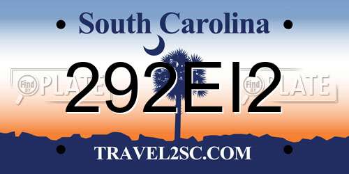 292EI2 South Carolina License Plate