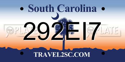 292EI7 South Carolina License Plate