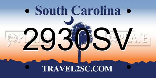 2930SV South Carolina License Plate