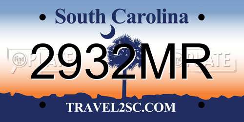2932MR South Carolina License Plate