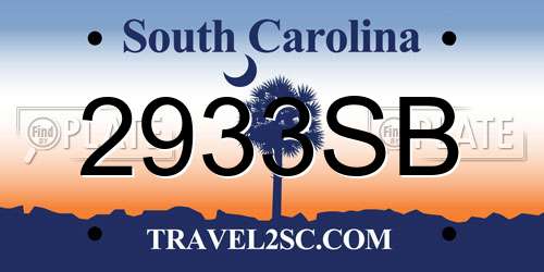 2933SB South Carolina License Plate